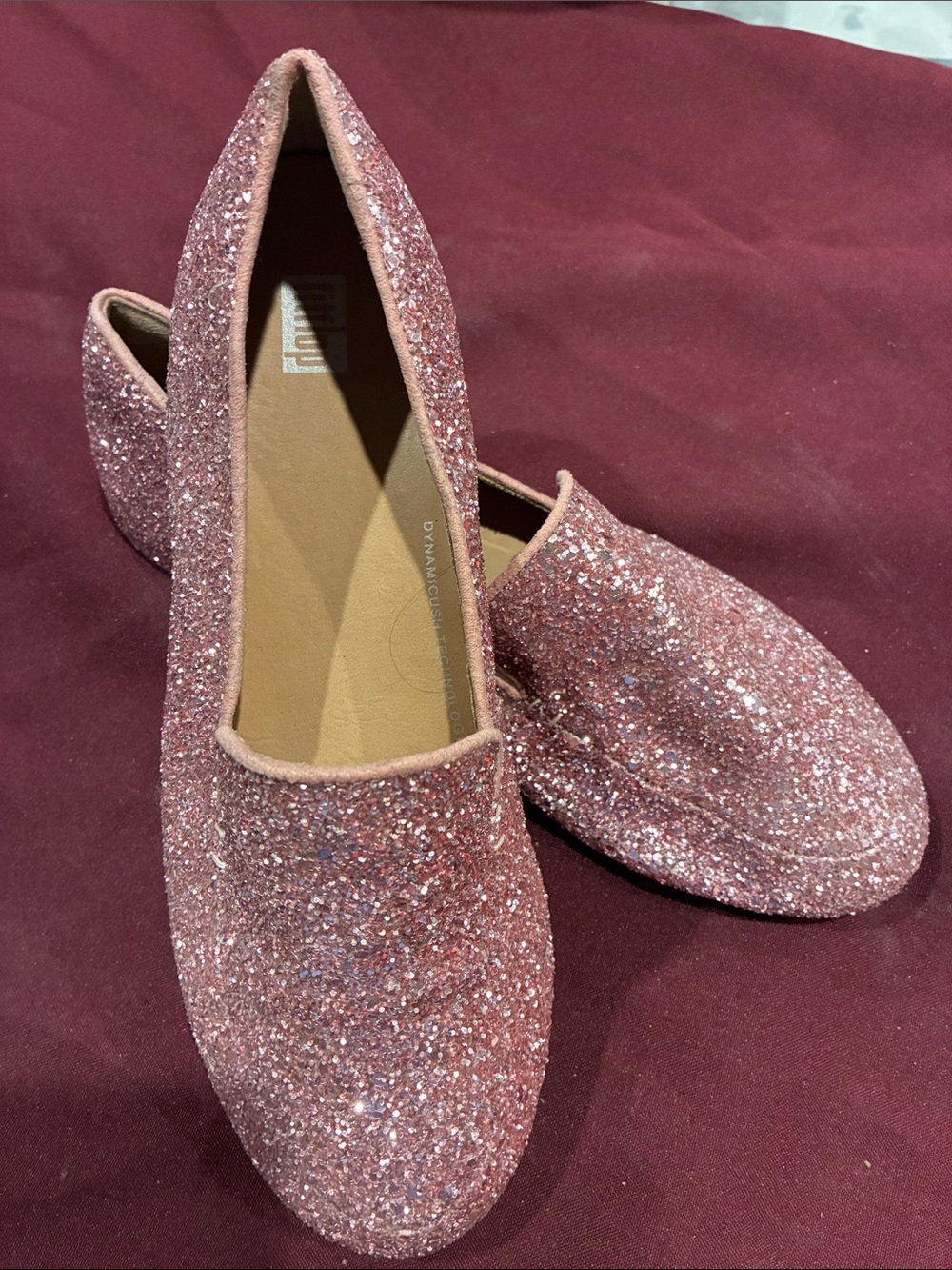 Fitflop Sparkle Slip-On Loafers in Rose Pink Glitter